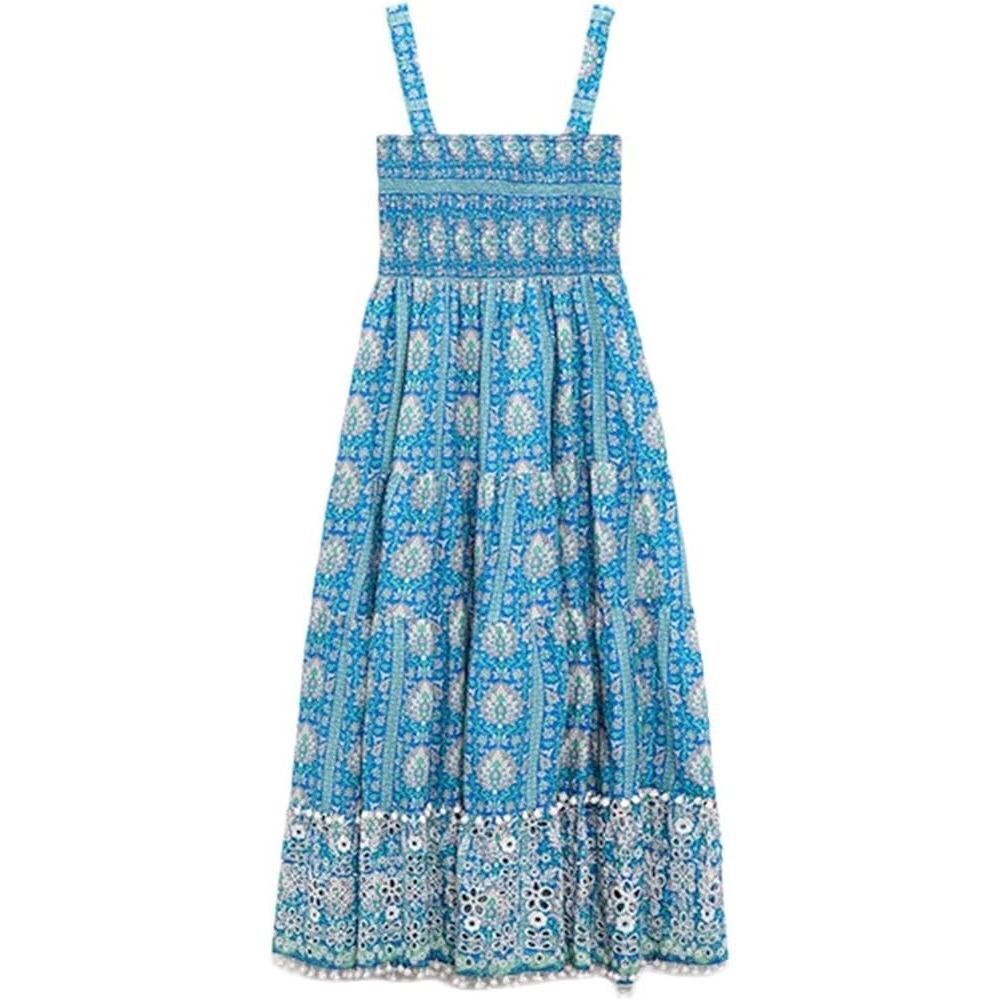 NWT Zara Floral Smocked Dress Size Large Blue - Picture 6 of 12